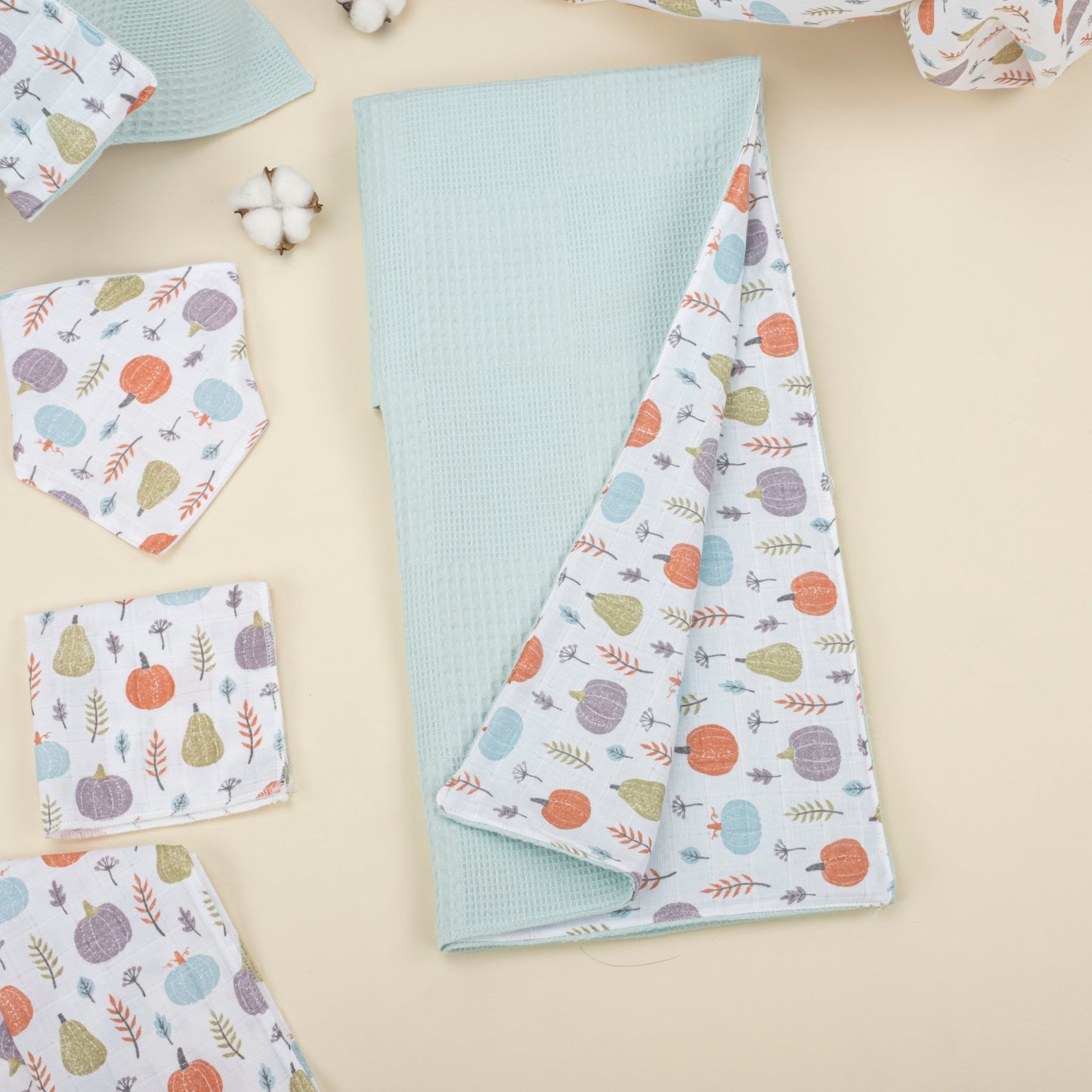 9 Piece - Newborn Sets - Double Sided - Winter - Yeşil Waffle Pike Yeşil Balkabağı