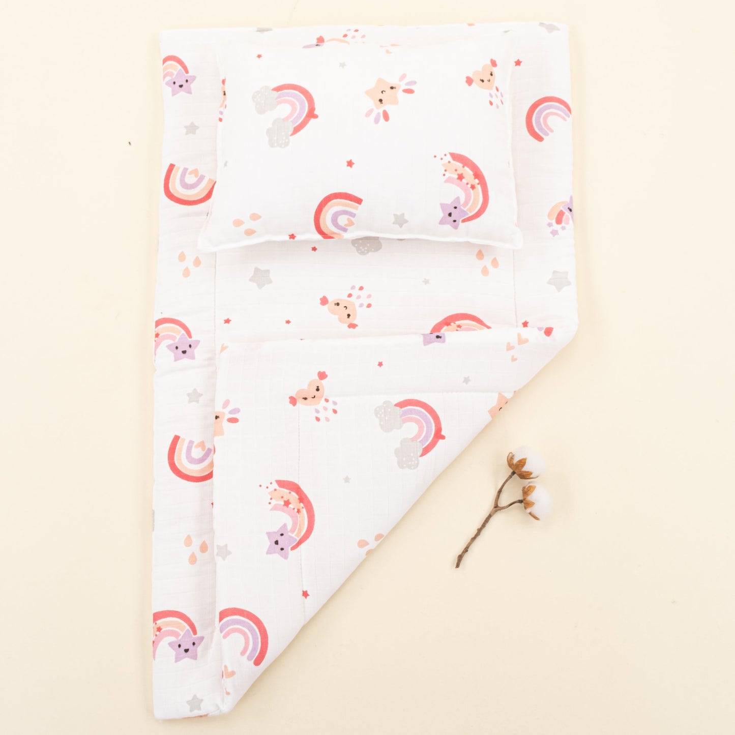 Double Sided Changing Pad and Pillow - Pembe Gökkuşağı