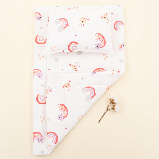 Double Sided Changing Pad and Pillow - Pembe Gökkuşağı