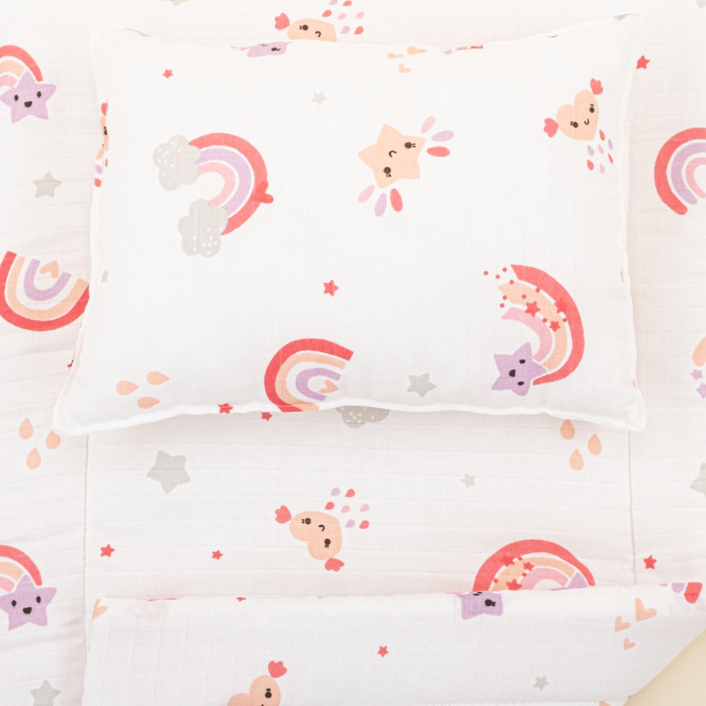 Double Sided Changing Pad and Pillow - Pembe Gökkuşağı