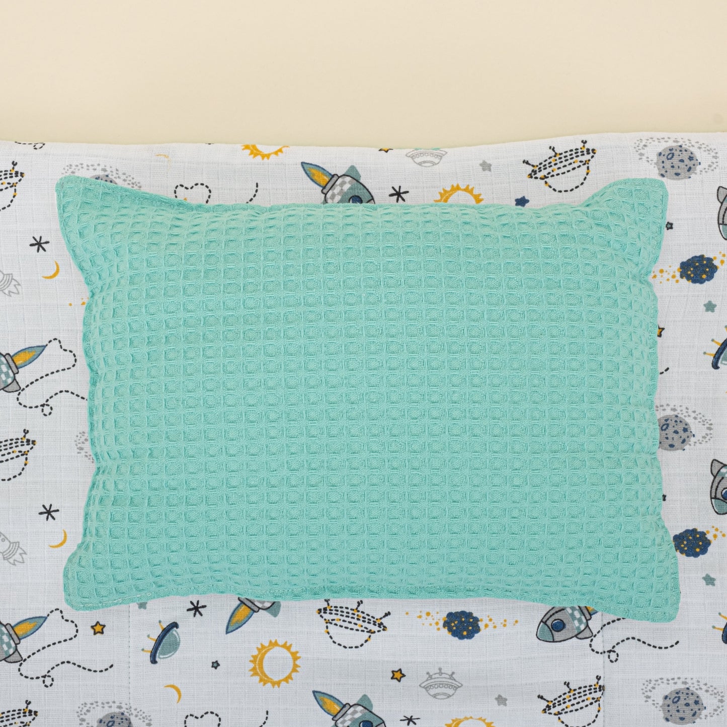 Double Sided Changing Pad and Pillow - Nil Yeşili Petek - Uzay