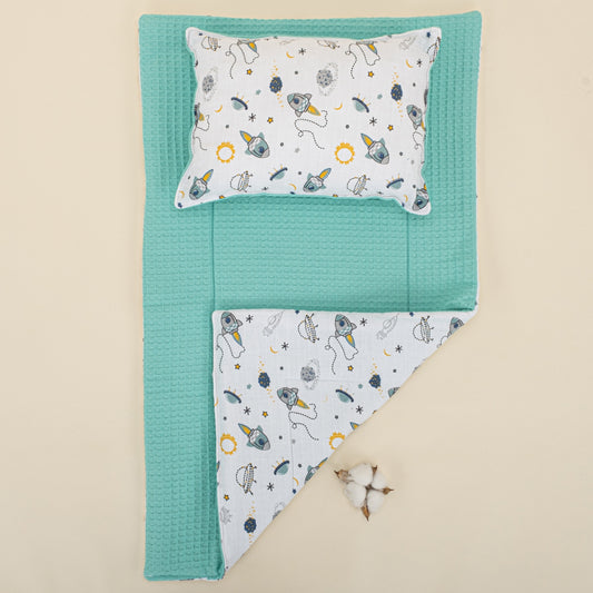 Double Sided Changing Pad and Pillow - Nil Yeşili Petek - Uzay