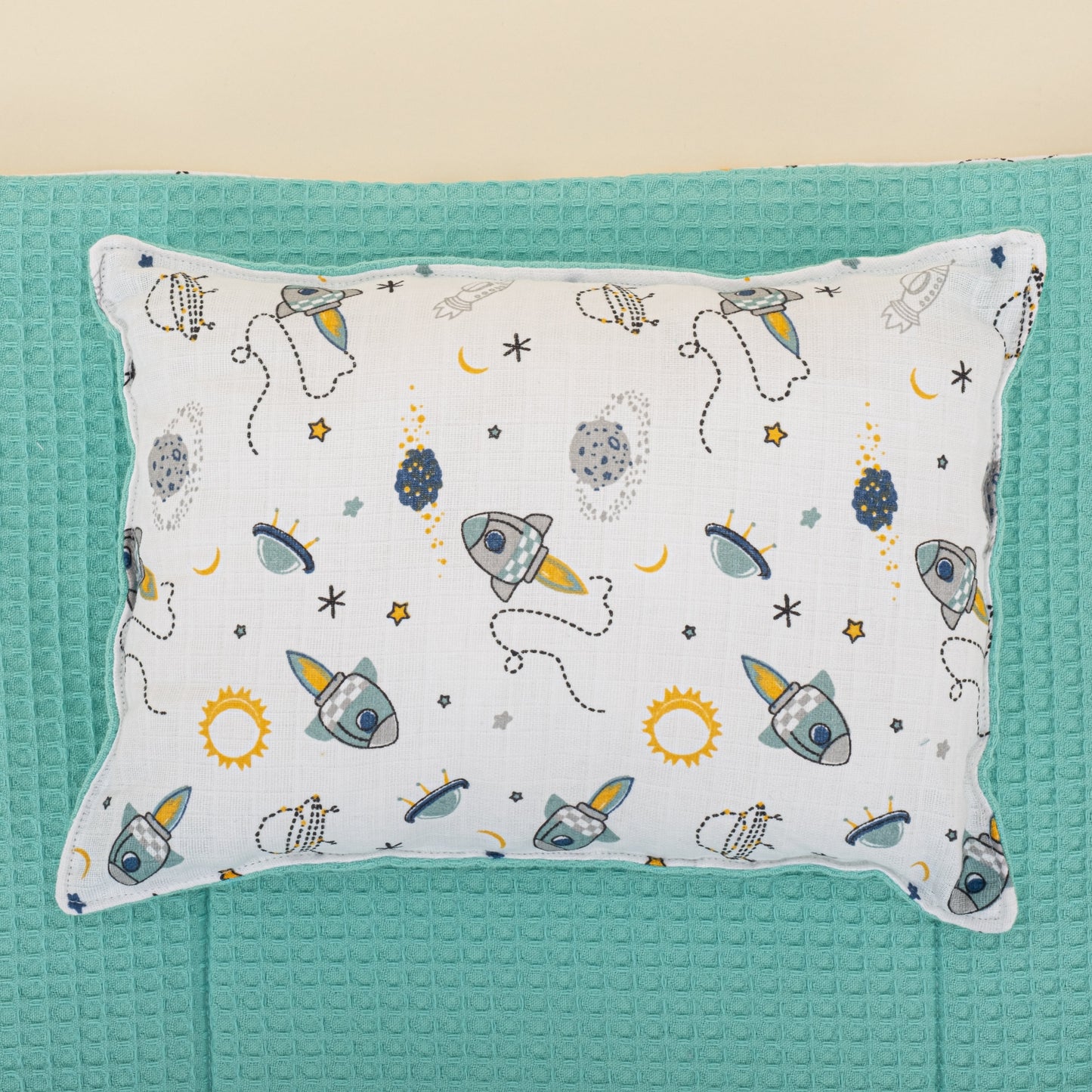 Double Sided Changing Pad and Pillow - Nil Yeşili Petek - Uzay