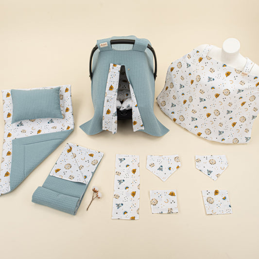 11 Piece - Newborn Sets - Double Sided - Winter - Petrol Mavisi Petek - Zoo