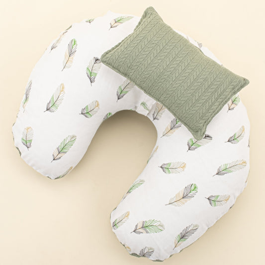 Double Sided Breastfeeding Pillow  - Koyu Yeşil Örgü - Yeşil Tüy