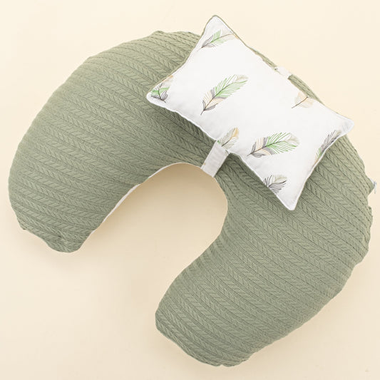 Double Sided Breastfeeding Pillow  - Koyu Yeşil Örgü - Yeşil Tüy