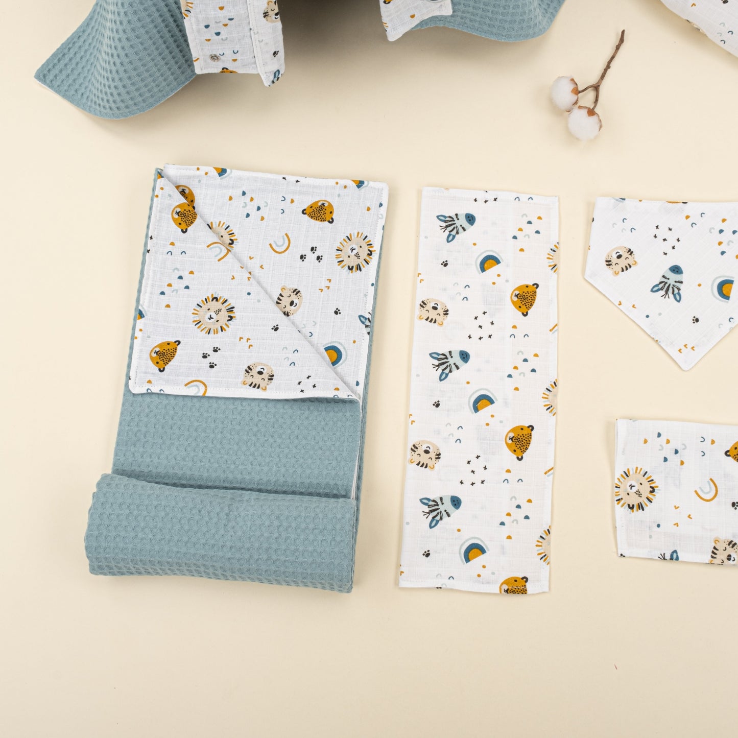 9 Piece - Newborn Sets - Double Sided - Winter - Petrol Mavisi Petek - Zoo