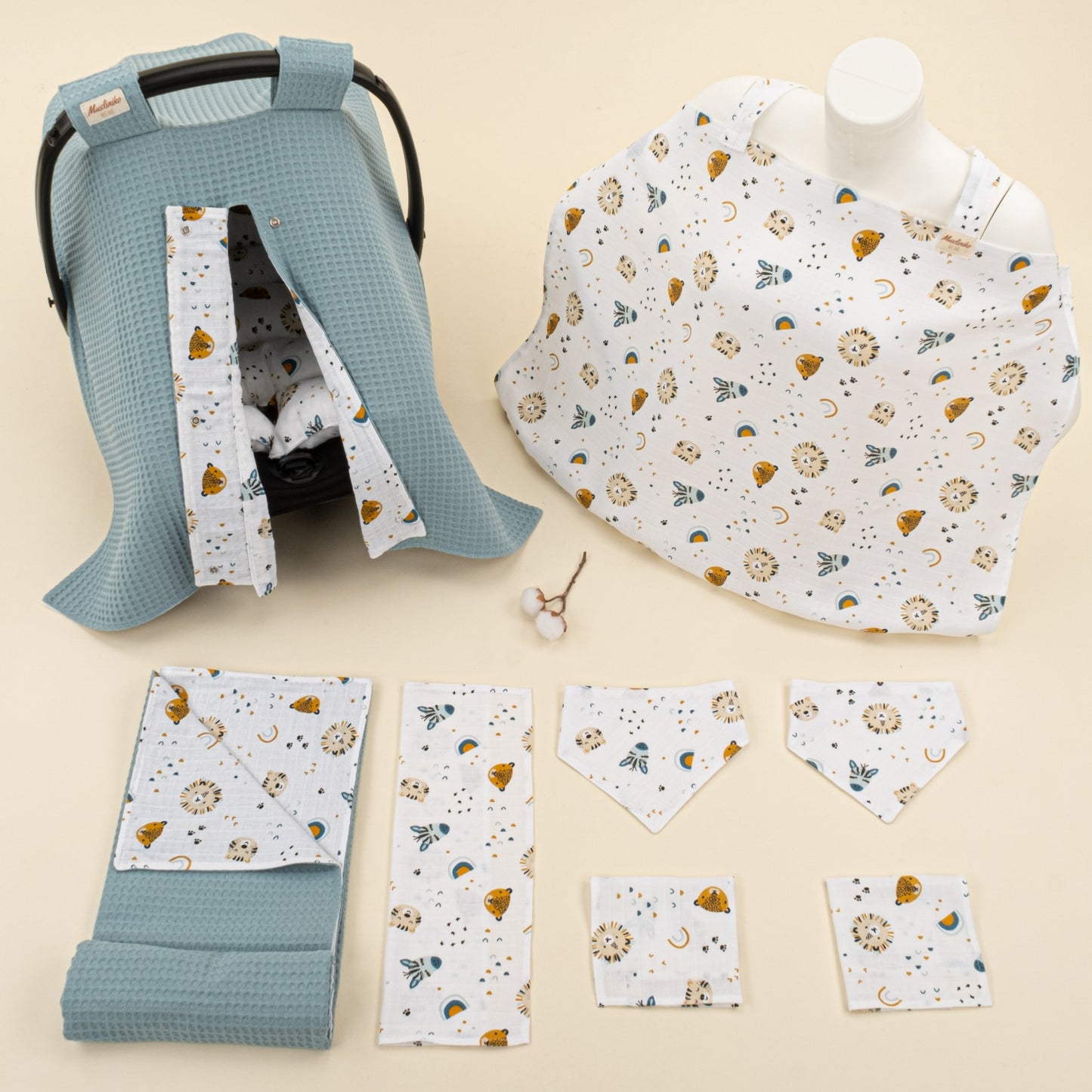 9 Piece - Newborn Sets - Double Sided - Winter - Petrol Mavisi Petek - Zoo