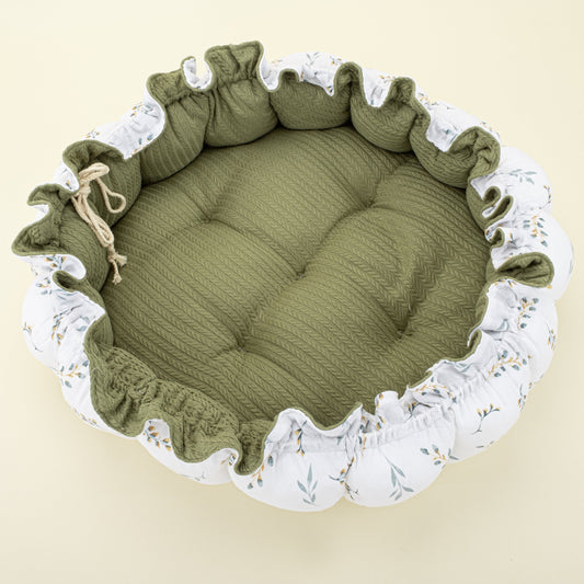 Round Babynest - Çift Taraflı - Açık Yeşil Örgü - Yapraklar