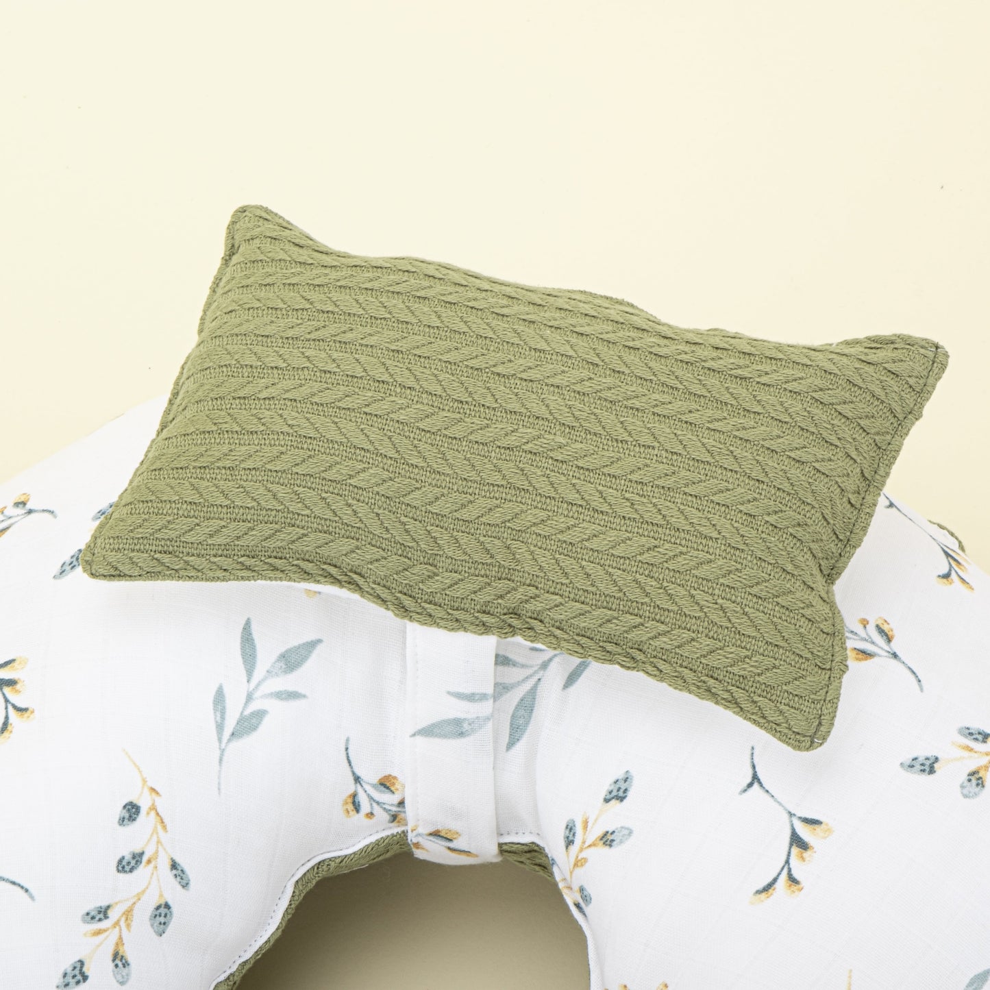 Double Sided Breastfeeding Pillow - Açık Yeşil Örgü - Yapraklar