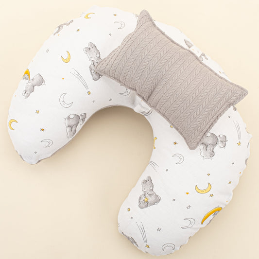 Double Sided Breastfeeding Pillow - Gri Örgü - Gri Tavşan