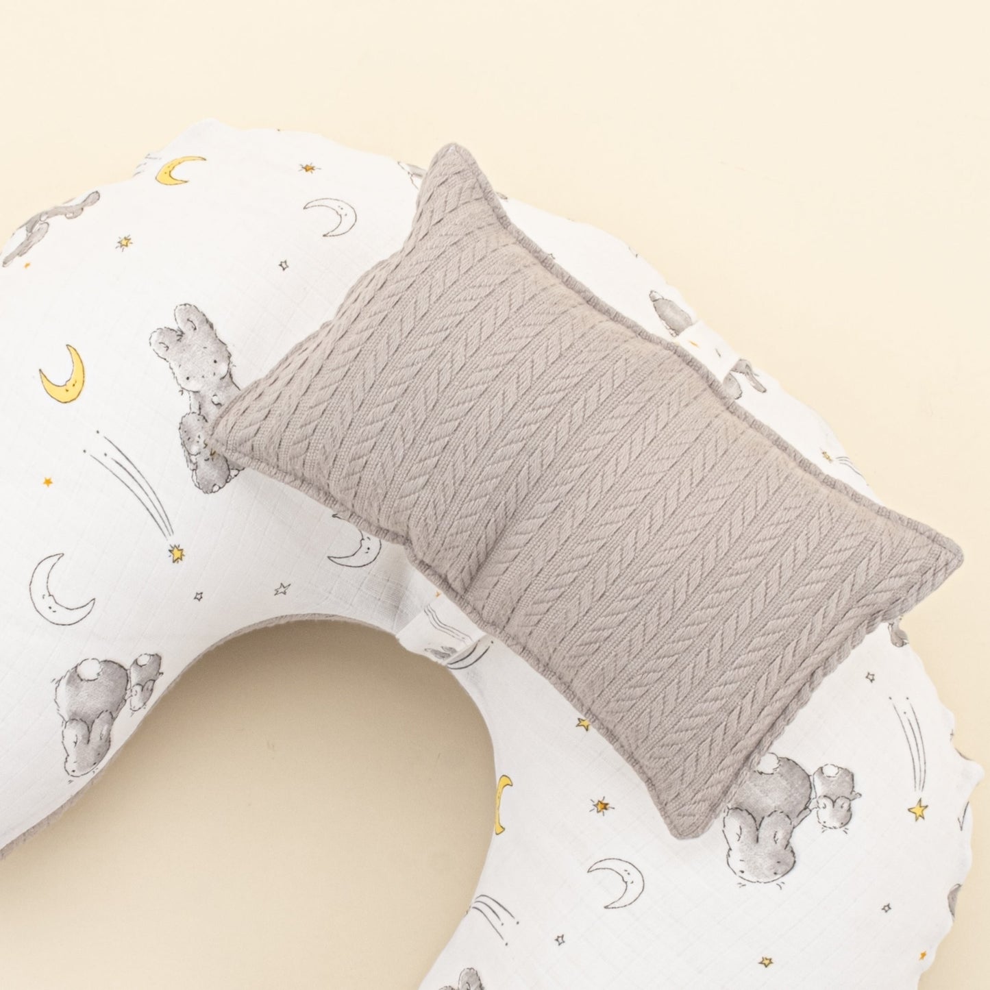 Double Sided Breastfeeding Pillow - Gri Örgü - Gri Tavşan