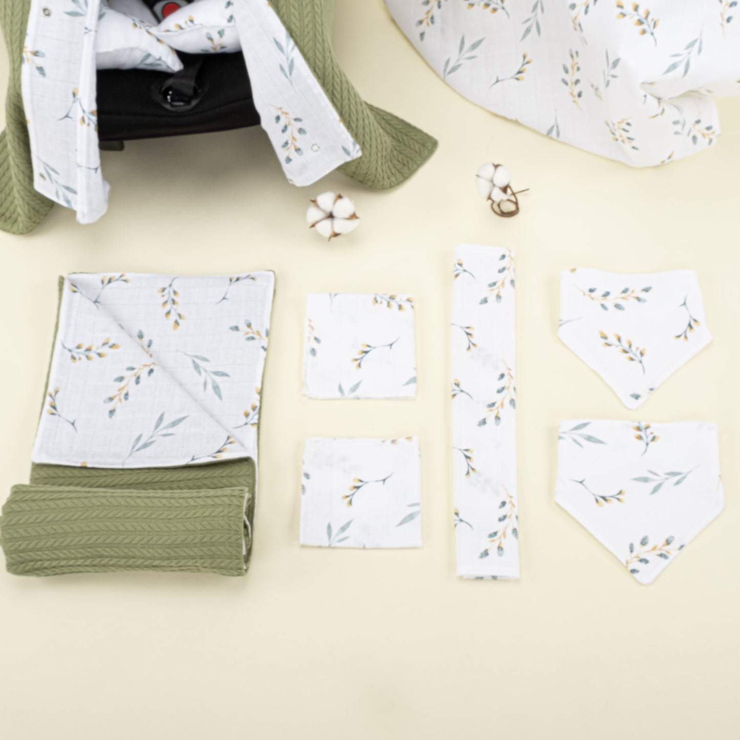 9 Piece - Newborn Sets - Double Sided - Winter - Açık Yeşil Örgü - Yapraklar