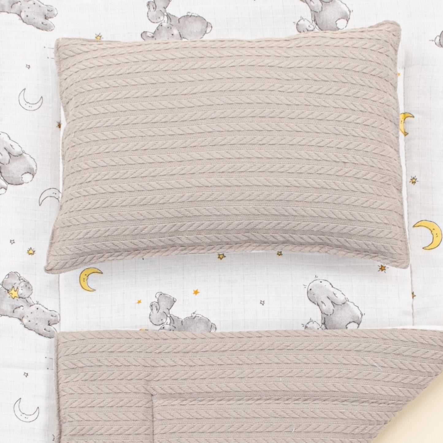 Double Sided Changing Pad and Pillow - Gri Örgü - Gri Tavşan