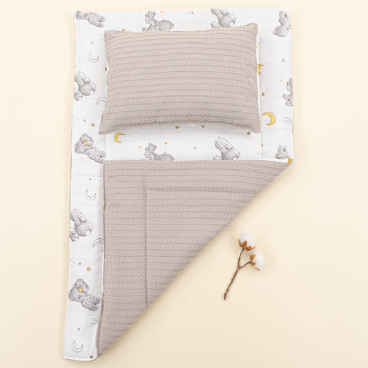 Double Sided Changing Pad and Pillow - Gri Örgü - Gri Tavşan