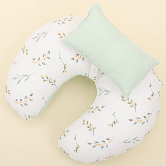 Double Sided Breastfeeding Pillow - Mint Muslin - Yapraklar