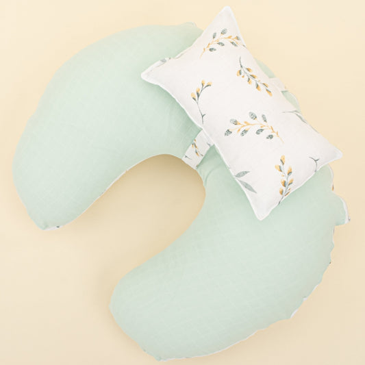 Double Sided Breastfeeding Pillow - Mint Muslin - Yapraklar