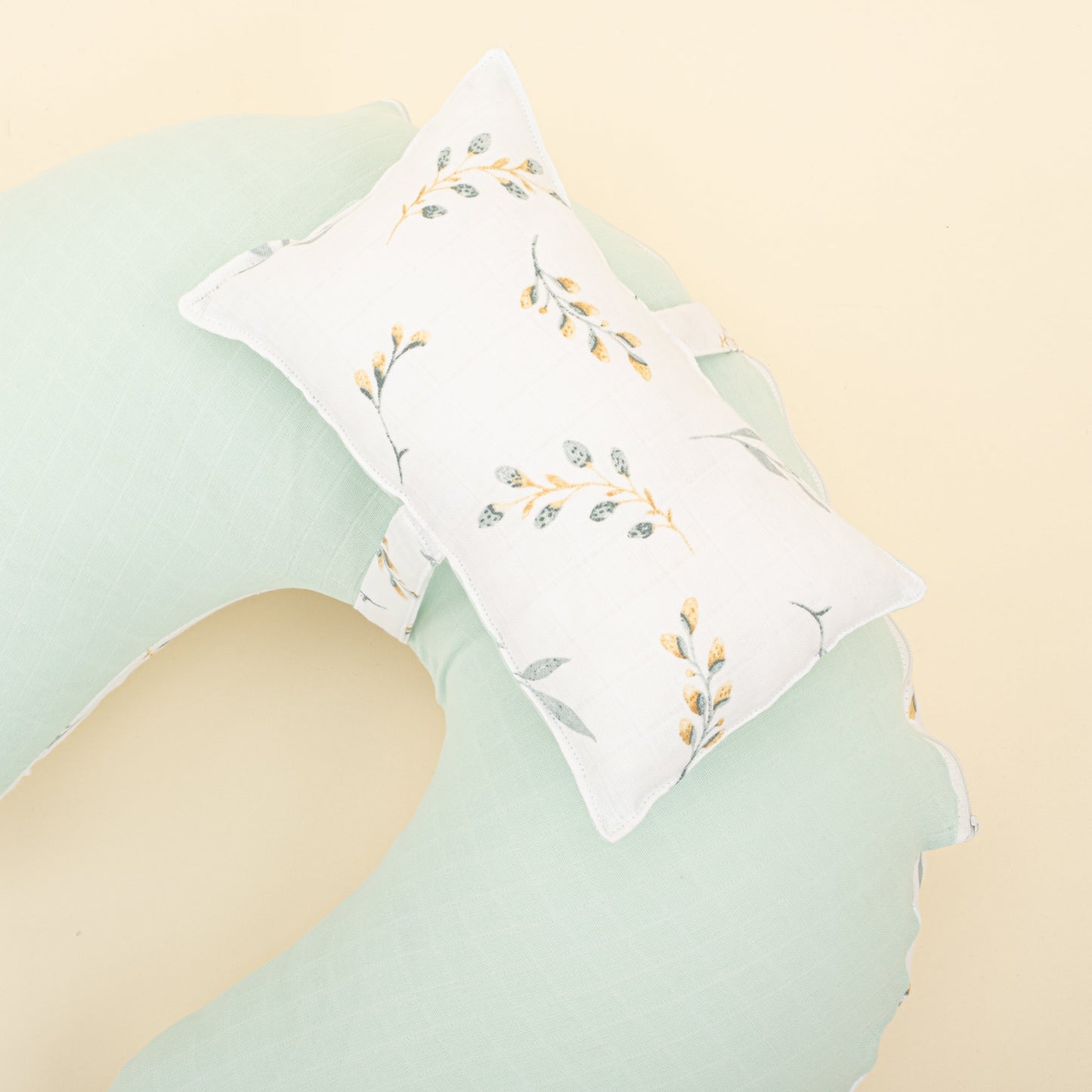 Double Sided Breastfeeding Pillow - Mint Muslin - Yapraklar