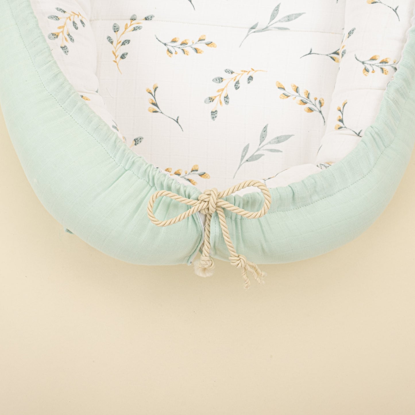 Babynest  and Pillow - Çift Taraflı - Mint Muslin - Yapraklar