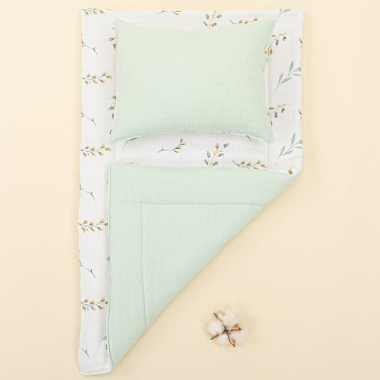 Double Sided Changing Pad and Pillow - Mint Muslin - Yapraklar