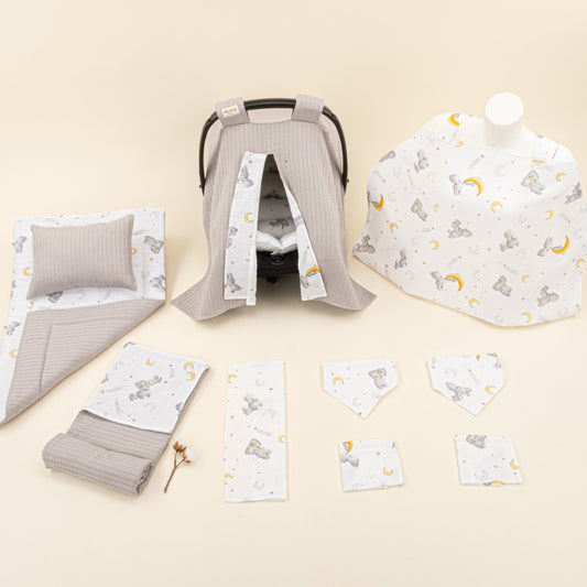 11 Piece - Newborn Sets - Double Sided - Winter - Gri Örgü - Gri Tavşan