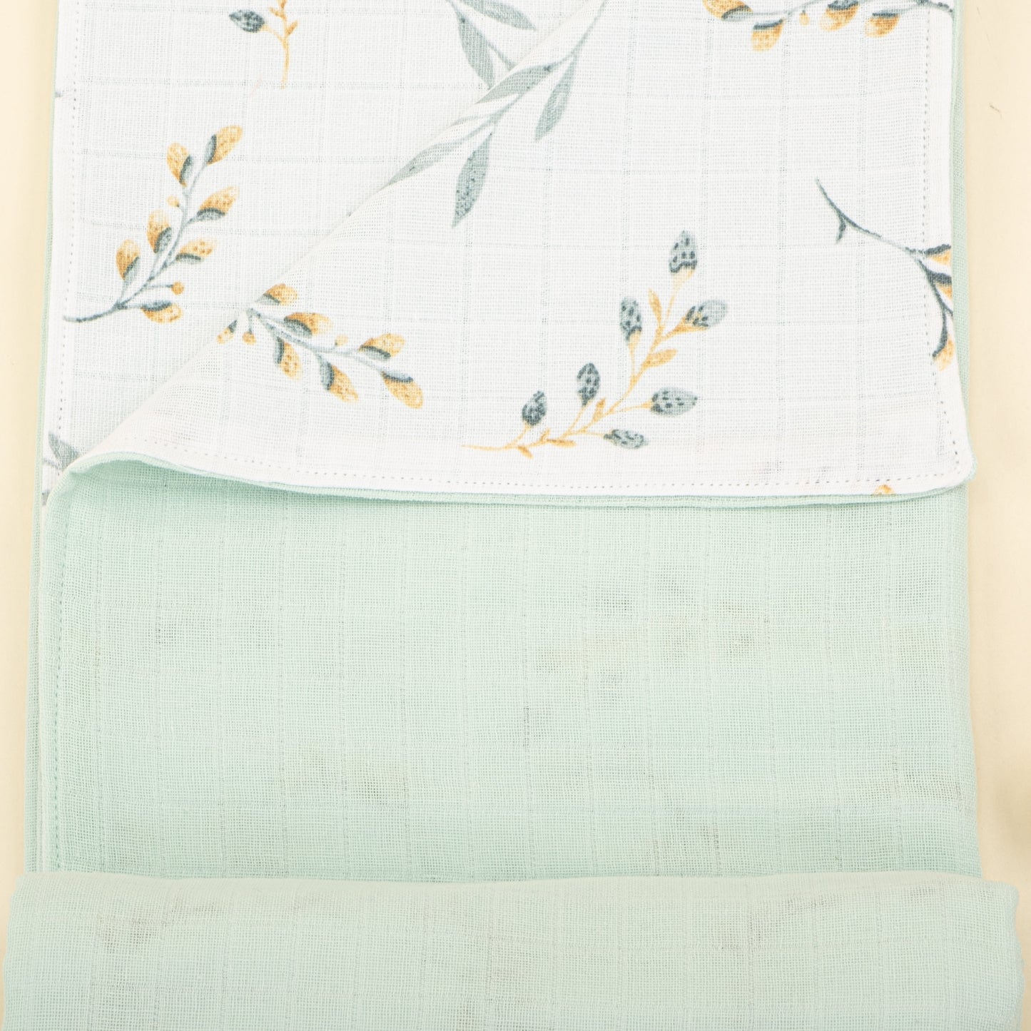 Double Side Muslin Cover - Mint Muslin - Yapraklar