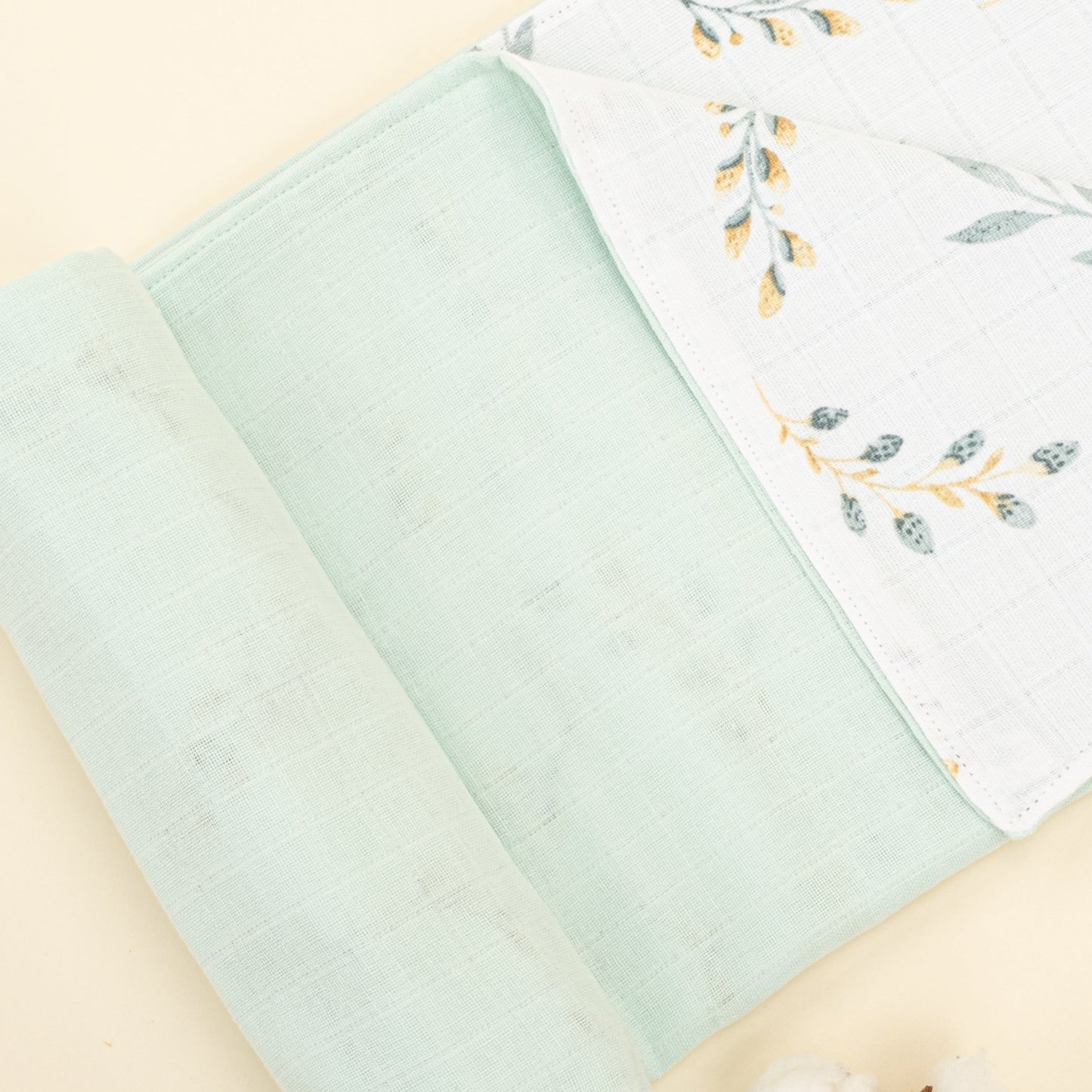 Double Side Muslin Cover - Mint Muslin - Yapraklar