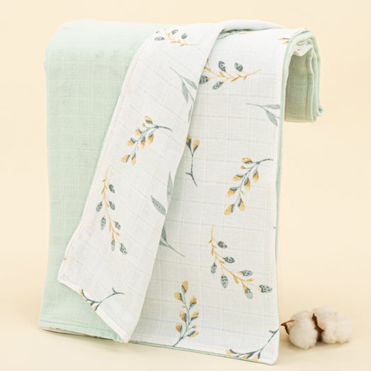 Double Side Muslin Cover - Mint Muslin - Yapraklar