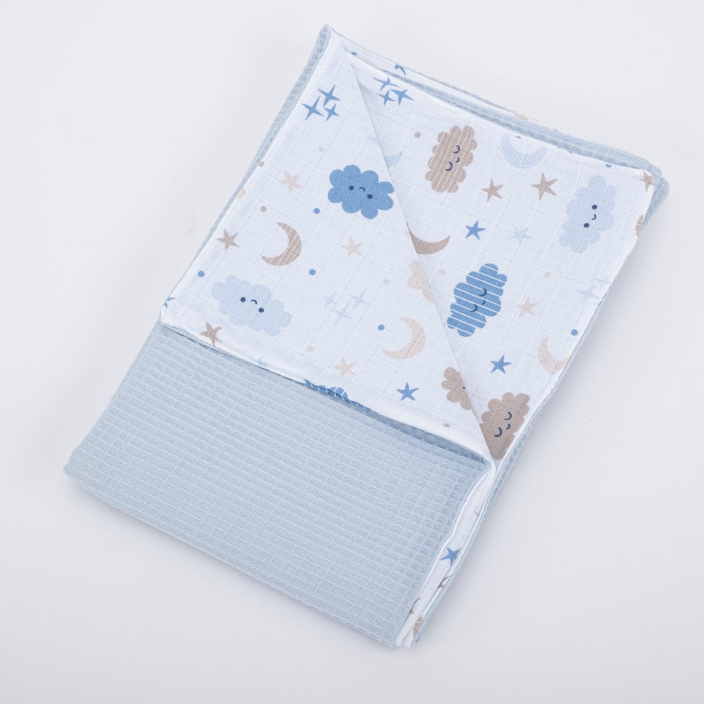 Double Sided Pique Blanket - Bebe Mavi Petek - Mavi Bulut