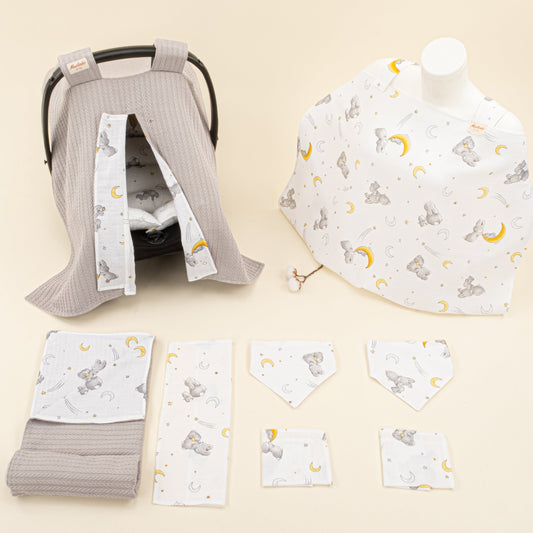 9 Piece - Newborn Sets - Double Sided - Winter - Gri Örgü - Gri Tavşan