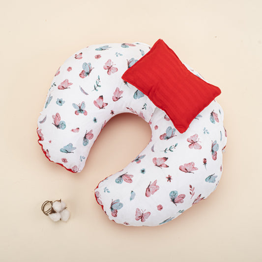 Double Sided Breastfeeding Pillow - Kırmızı Saten - Kelebek