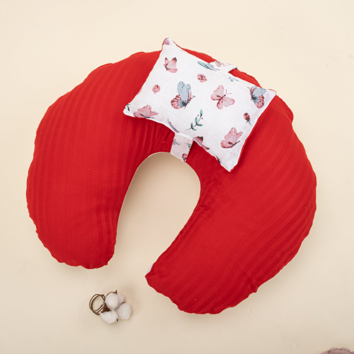 Double Sided Breastfeeding Pillow - Kırmızı Saten - Kelebek