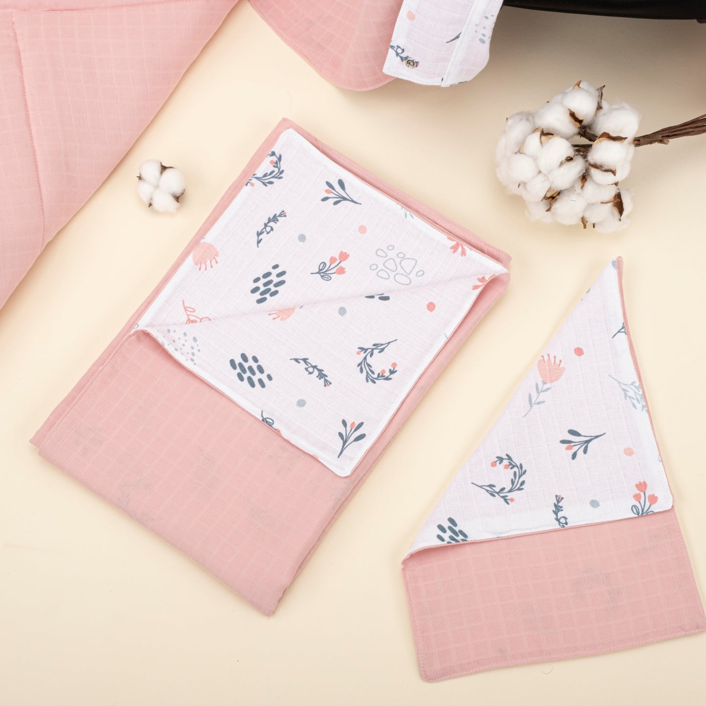 11 Piece - Newborn Sets - Double Sided - Seasonal - Pudra Müslin - Yeşil Çiçekler