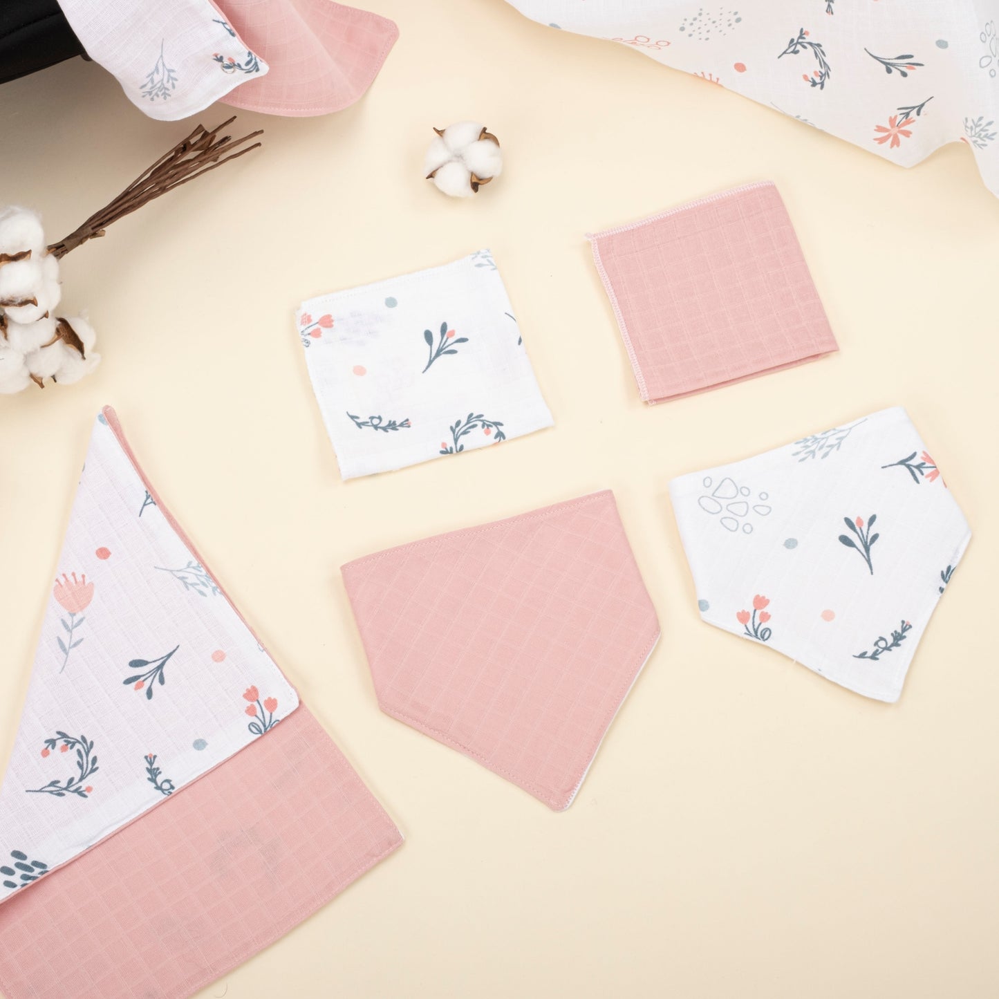 11 Piece - Newborn Sets - Double Sided - Seasonal - Pudra Müslin - Yeşil Çiçekler