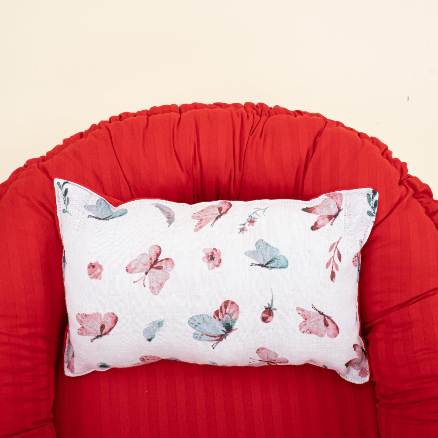 Babynest and Pillow - Çift Taraflı - Kırmızı Saten - Kelebek