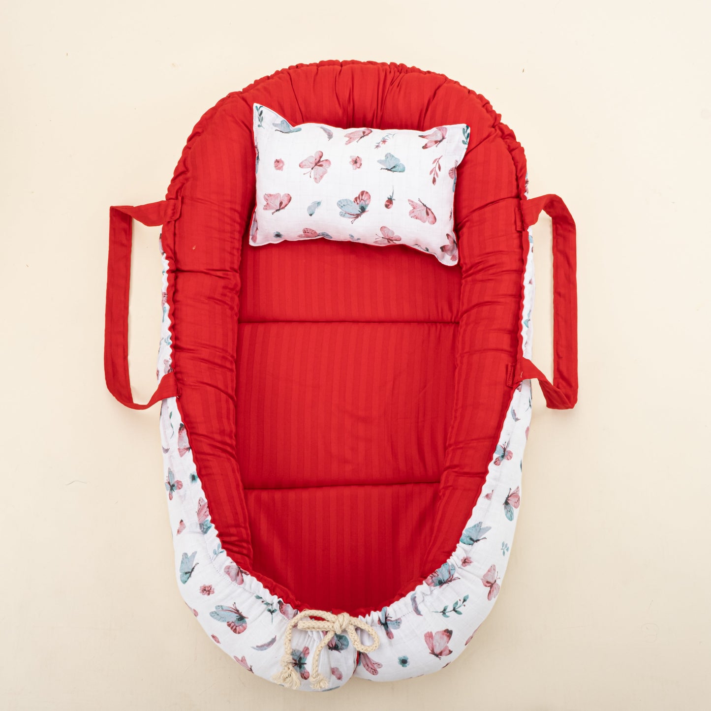 Babynest and Pillow - Çift Taraflı - Kırmızı Saten - Kelebek