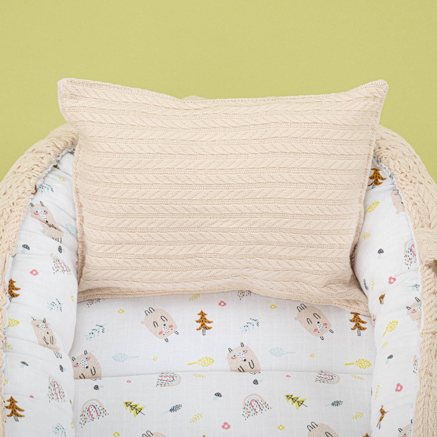 Babynest and Pillow - Çift Taraflı - Sütlü Kahve Örgü - Minik Koyunlar