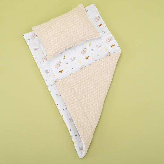 Double Sided Changing Pad and Pillow - Sütlü Kahve Örgü - Minik Koyunlar