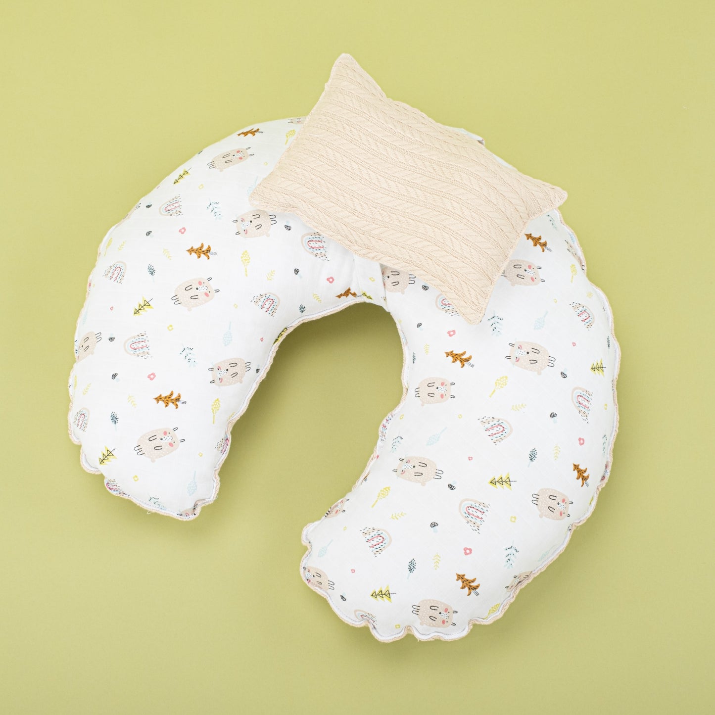 Double Sided Breastfeeding Pillow - Sütlü Kahve Örgü - Minik Koyunlar