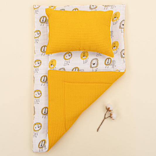 Double Sided Changing Pad and Pillow - Hardal Petek - Sarı Aslan