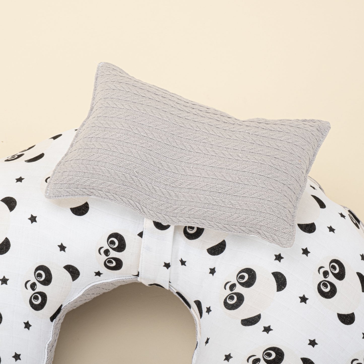 Double Sided Breastfeeding Pillow - Açık Gri Örgü - Panda