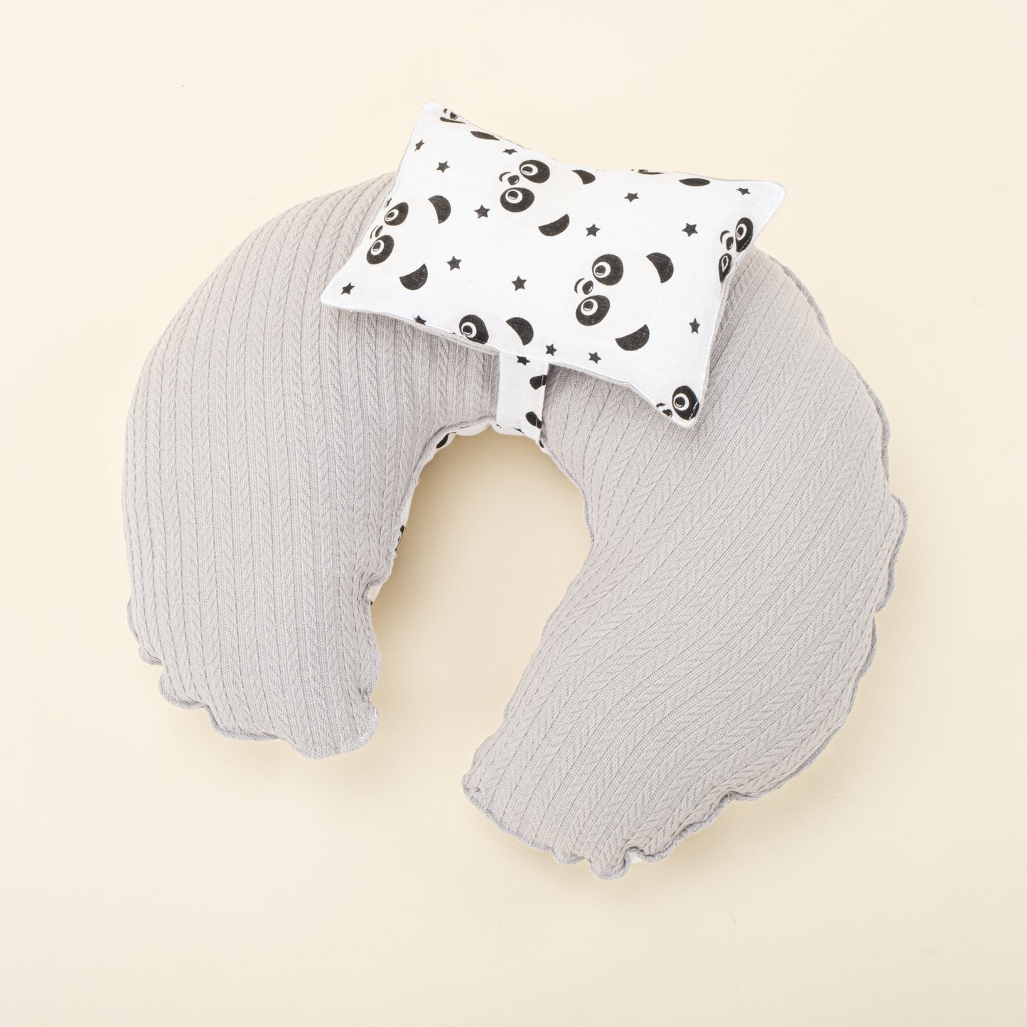 Double Sided Breastfeeding Pillow - Açık Gri Örgü - Panda