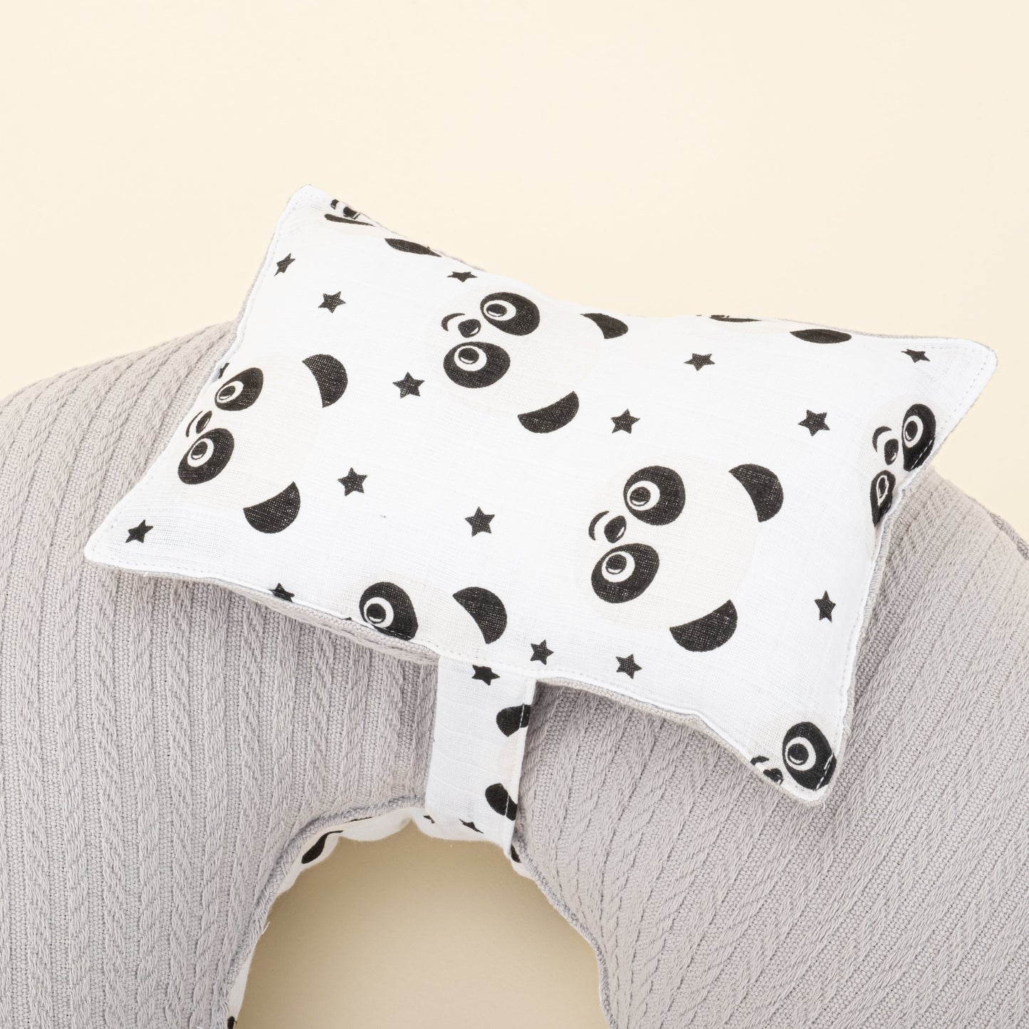 Double Sided Breastfeeding Pillow - Açık Gri Örgü - Panda