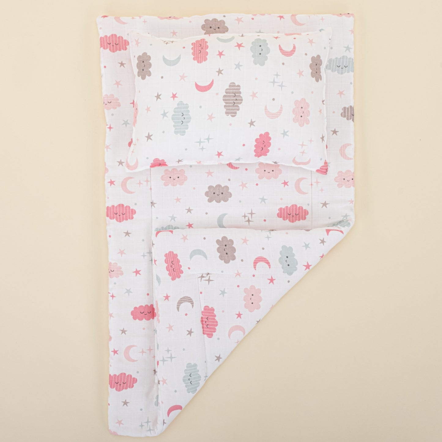 Double Sided Changing Pad and Pillow - Pembe Bulut