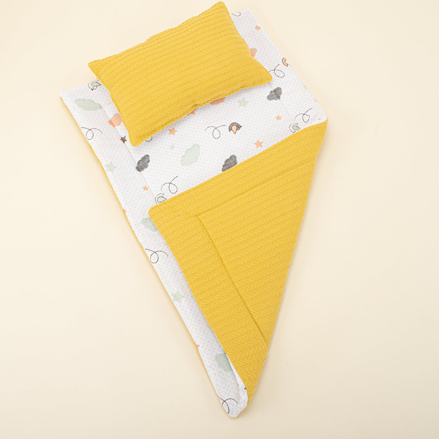 Double Sided Changing Pad and Pillow - Hardal Örgü - Kuş