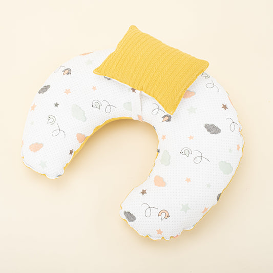 Double Sided Breastfeeding Pillow - Sarı Örgü - Kuş