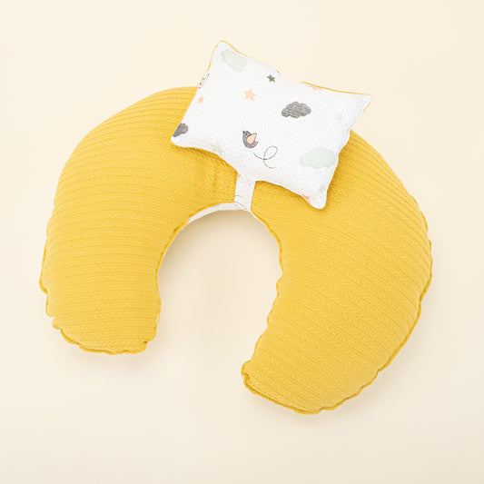 Double Sided Breastfeeding Pillow - Sarı Örgü - Kuş