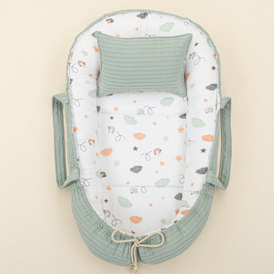 Babynest and Pillow - Çift Taraflı - Mint Örgü - Kuş