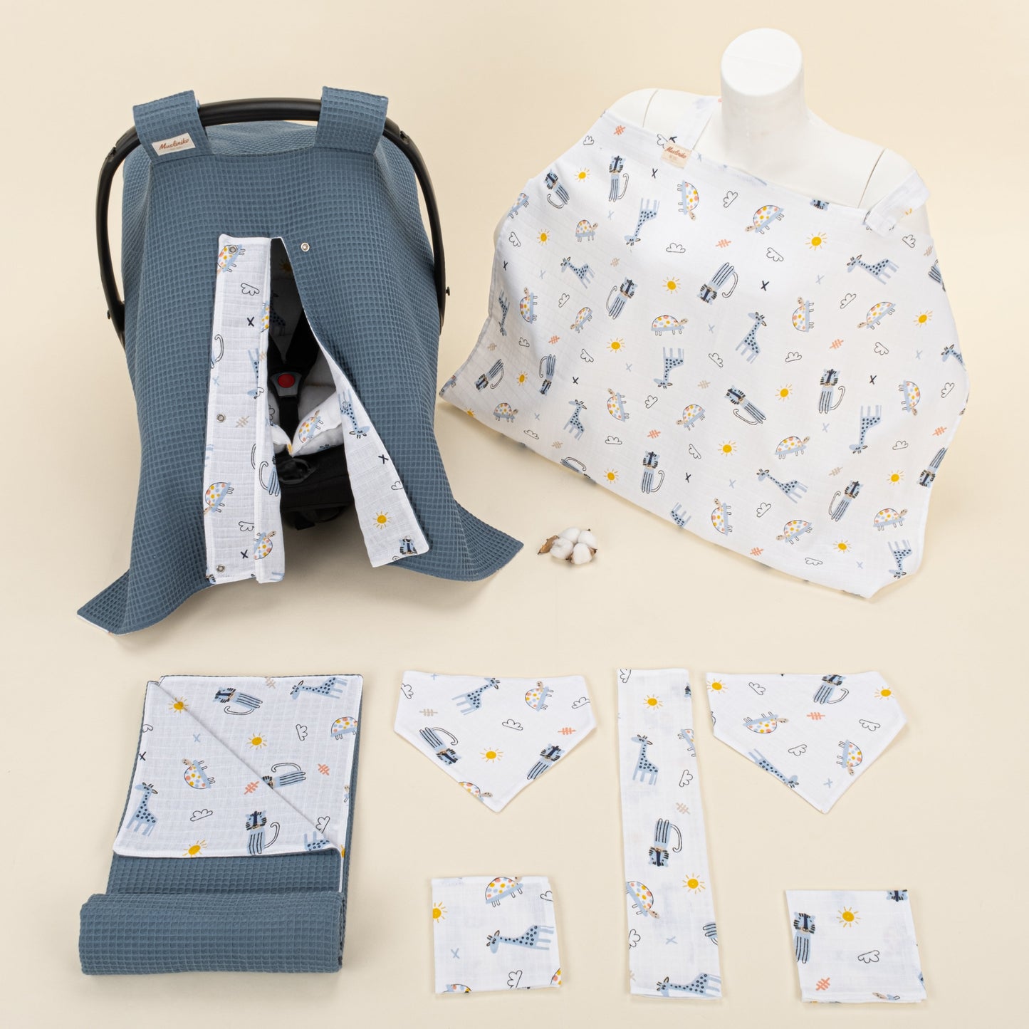 9 Piece - Newborn Sets - Double Sided - Winter - Koyu Mavi Petek - Mavi Canlılar