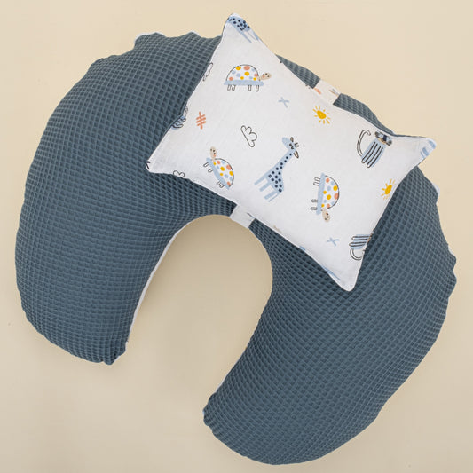 Double Sided Breastfeeding Pillow - Koyu Mavi Petek - Mavi Canlılar